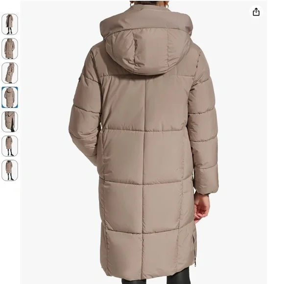 🆕NWT DKNY Hooded Long Down Alternative Puffer Jacket in 'Thistle', Size Small - Picture 6 of 11